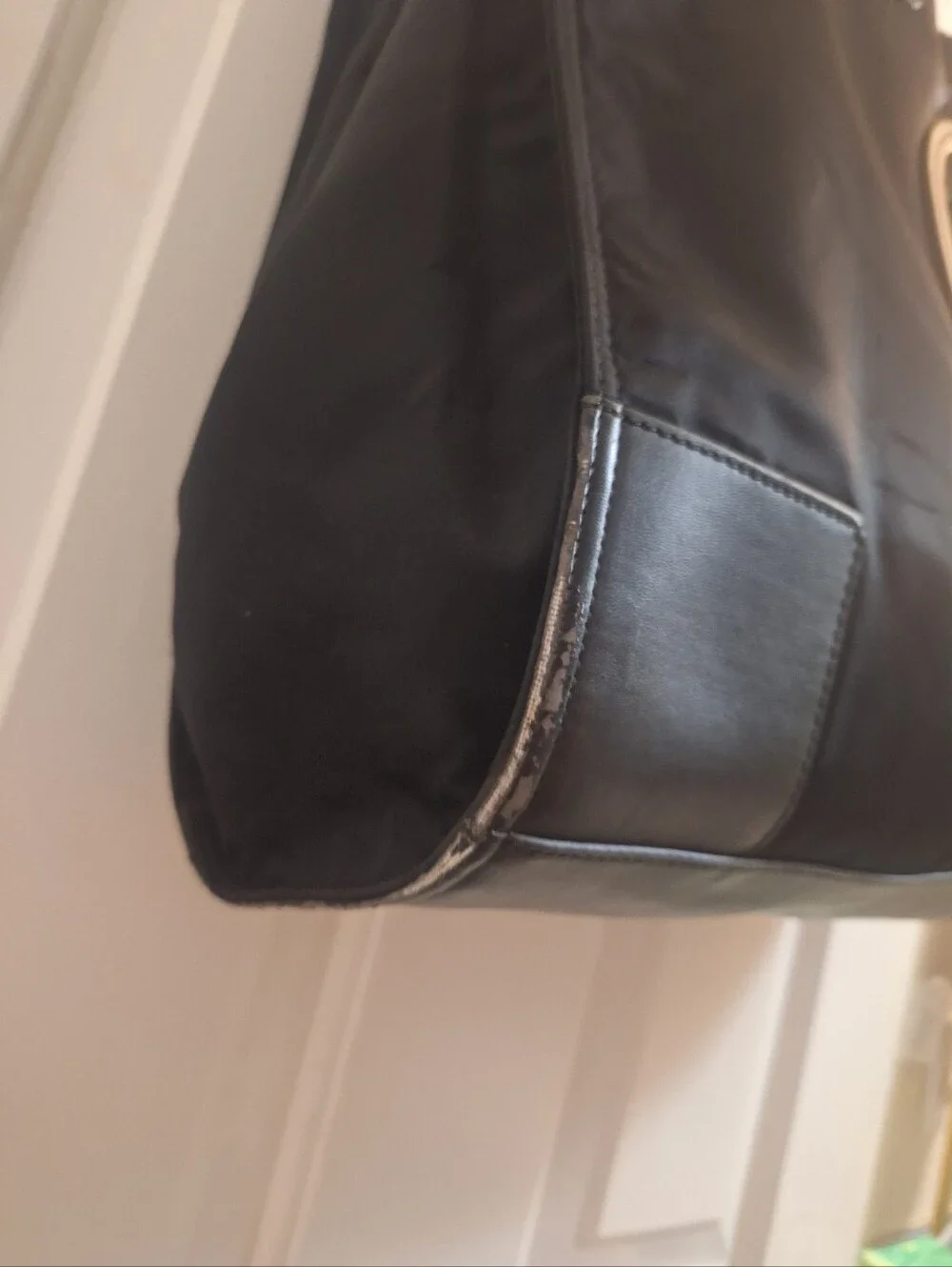 Tory Burch Black Nylon Logo Tote Bag Leather Trim